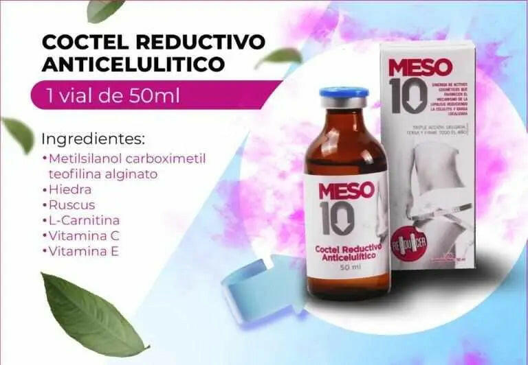 Coctel Reductivo Anticelulítico/ Hiedra, Rascus, Vitaminas C, E, Carnitina, Methil Carbo / 50 ML | Meso 10 - mesoterapia