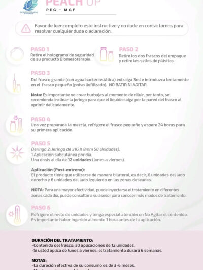 PEACH UP 🍑 - (Péptido PEG-MGF) | Ideal para el crecimiento muscular localizado, (ambos sexos) perfecto para glúteos, piernas, hombros, y bíceps - Biomesoterapia Suiza - mesoterapia